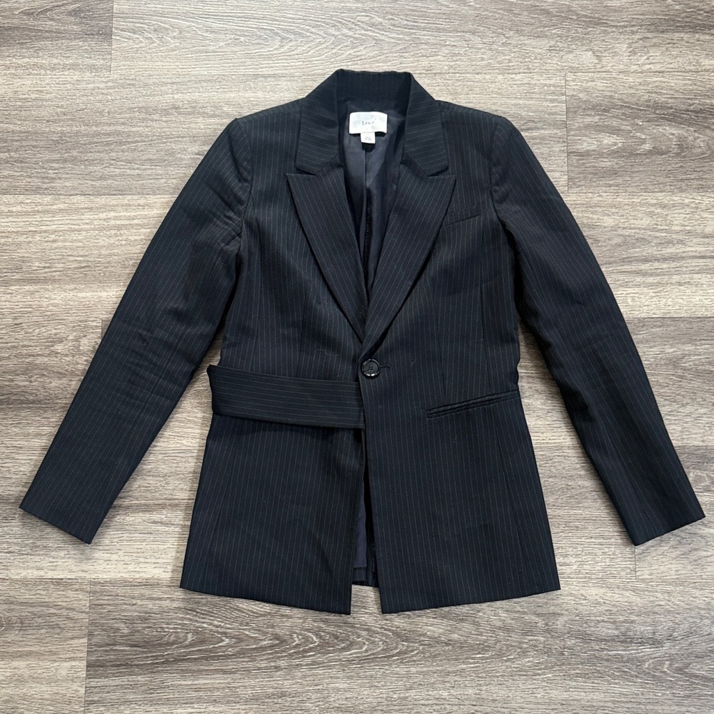 Lewit Black Pinstripe Blazer Size 4 Women’s One Button Single Breasted